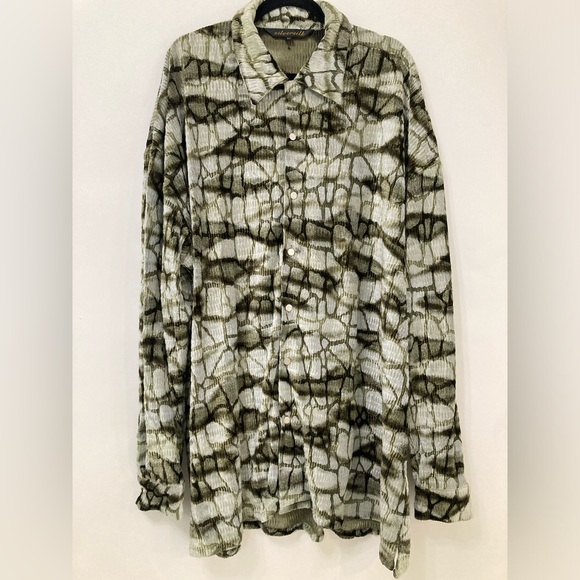 Silversilk Green Animal Croc Print Silk Stretch Button Down Shirt Mens Size 3X - Picture 1 of 11